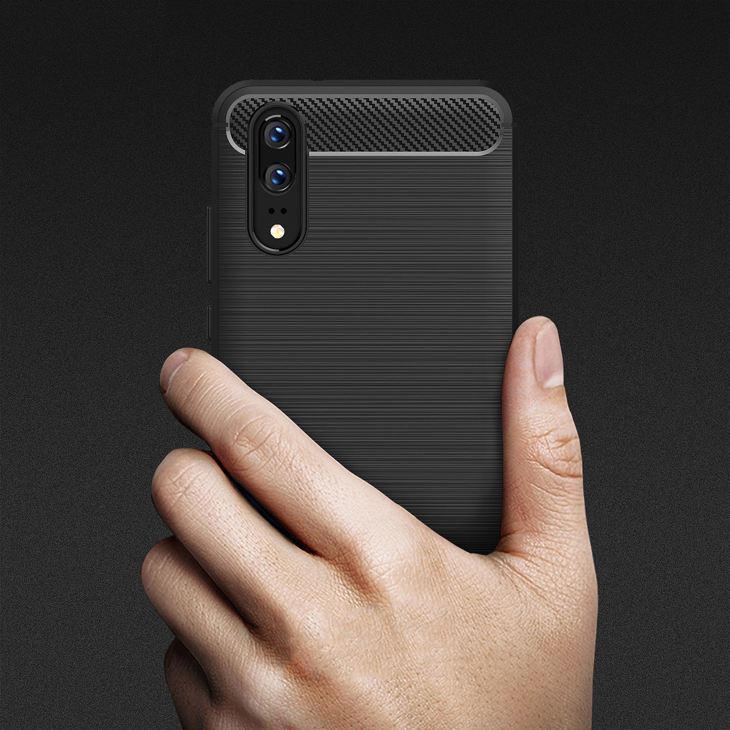 Custodia per Huawei P20, Techsuit, Carbonio, Nera