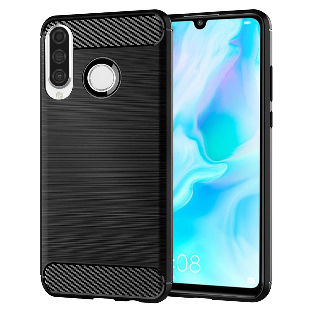 Custodia per Huawei P30 lite New Edition / P30 lite, Techsuit, Carbonio, Nera