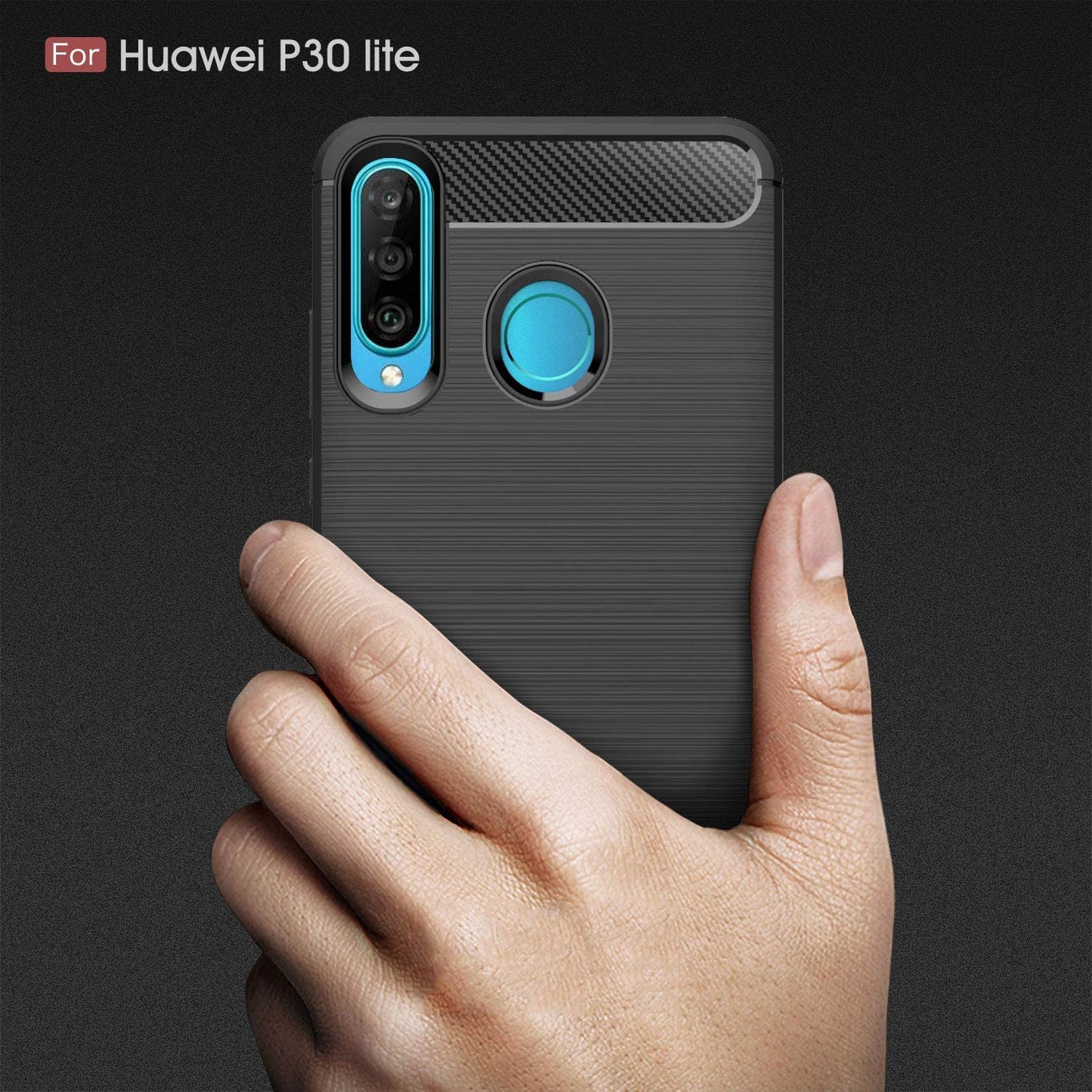 Custodia per Huawei P30 lite New Edition / P30 lite, Techsuit, Carbonio, Nera