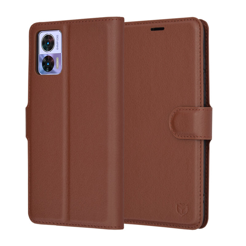Custodia per Motorola Edge 30 Neo, Techsuit, Leather Folio, Marrone