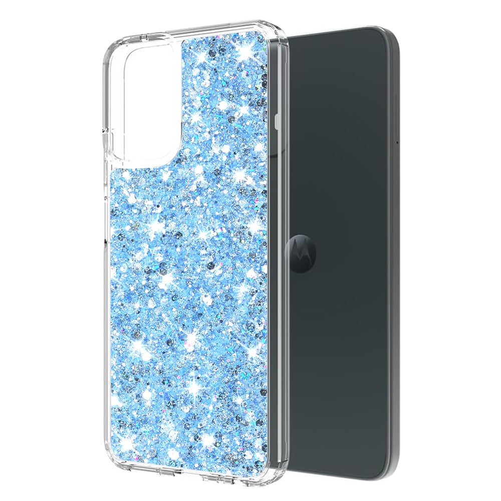 Custodia per Motorola Moto G14, Techsuit, Sparkly Glitter, Blu