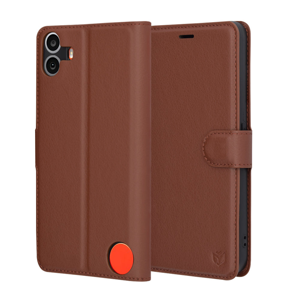 Custodia per Nothing CMF Phone 1, Techsuit, Leather Folio, Marrone