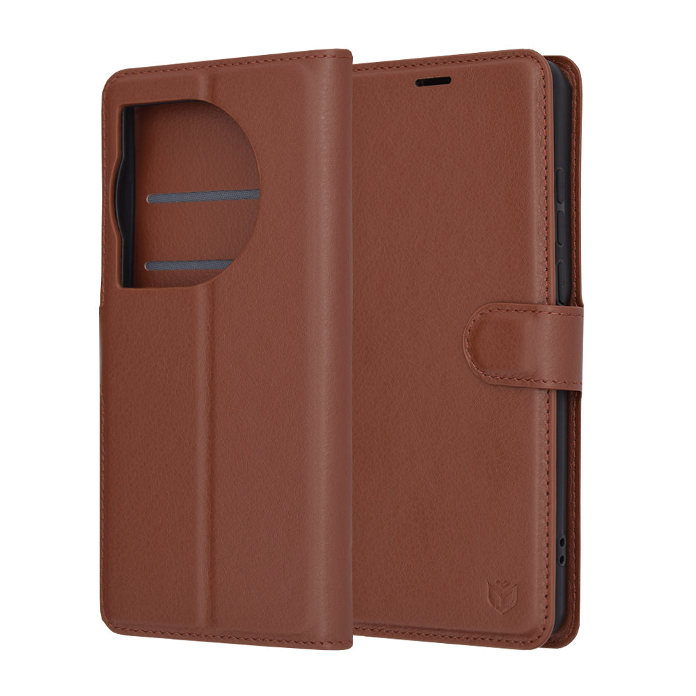 Custodia per OnePlus 12, Techsuit, Leather Folio, Marrone