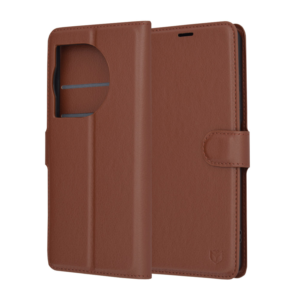 Custodia per OnePlus 12R, Techsuit, Leather Folio, Marrone