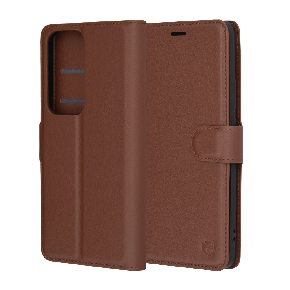 Custodia per Oppo Reno12, Techsuit, Leather Folio, Marrone