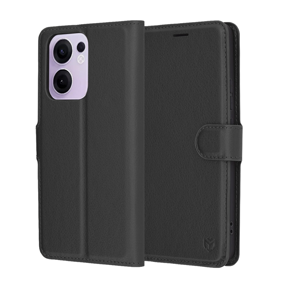 Custodia per Oppo Reno13 FS 5G / Reno13 F 4G / Reno13 F, Techsuit, Leather Folio, Nera