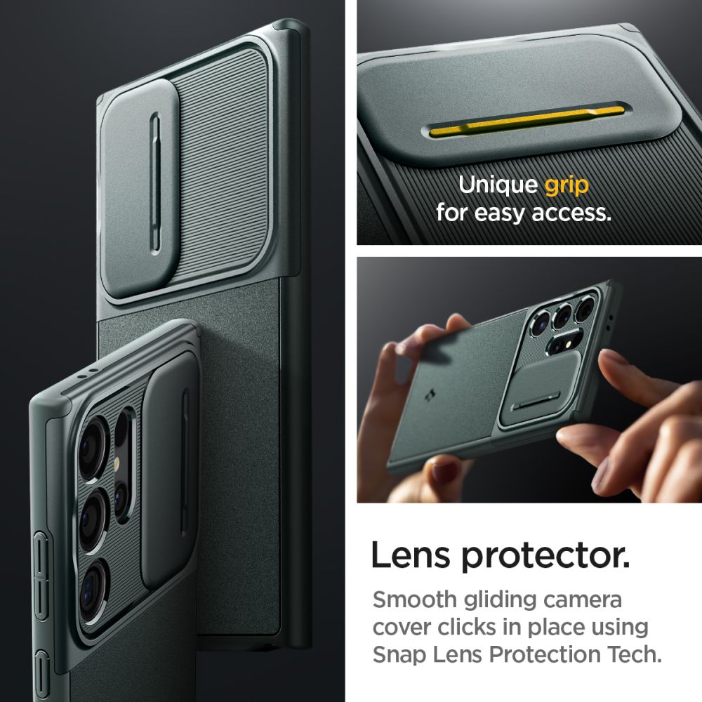 Custodia per Samsung Galaxy S24 Ultra S928, Spigen, OPTIK ARMOR, verde ACS07314