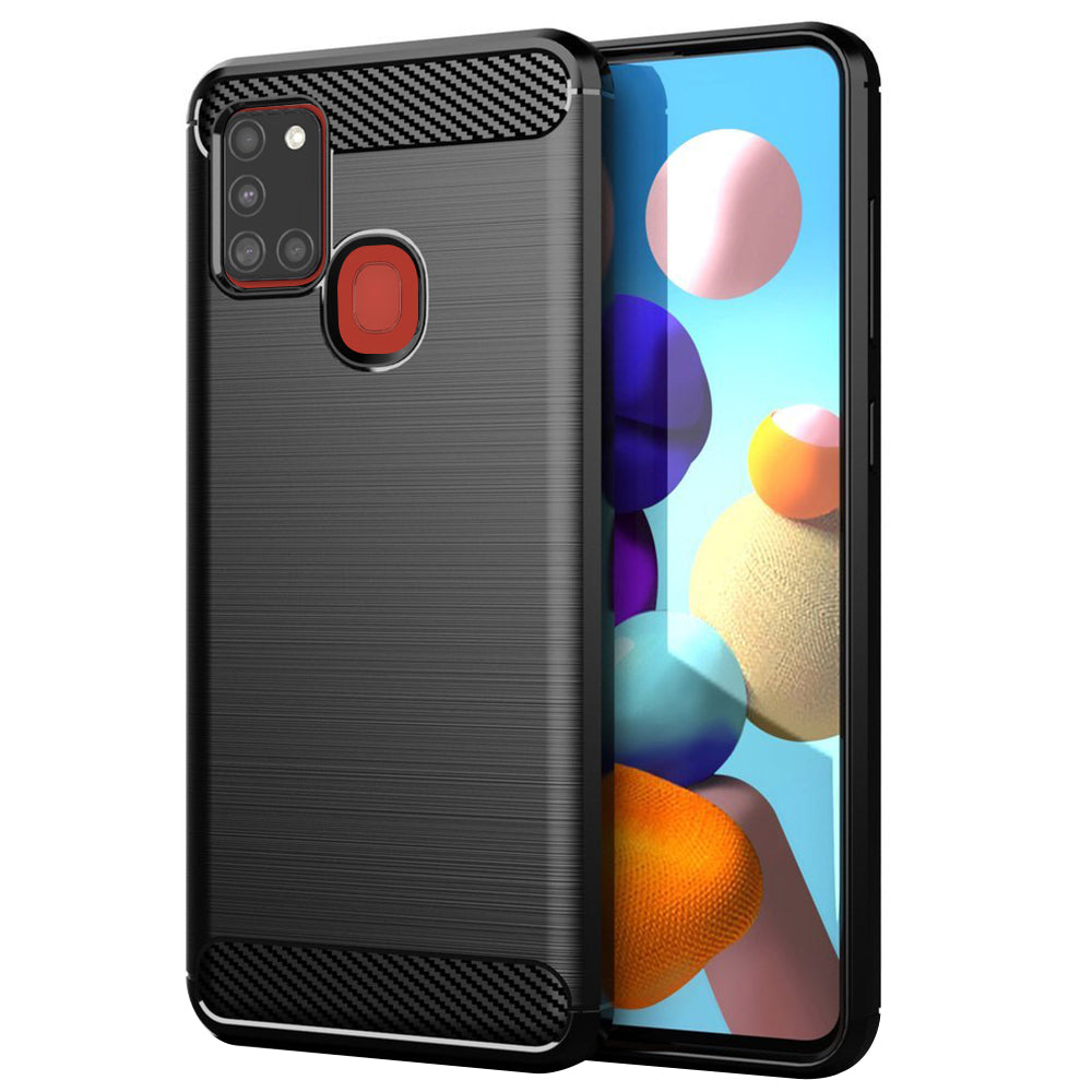Custodia per Samsung Galaxy A21s A217, Techsuit, Carbonio, Nera