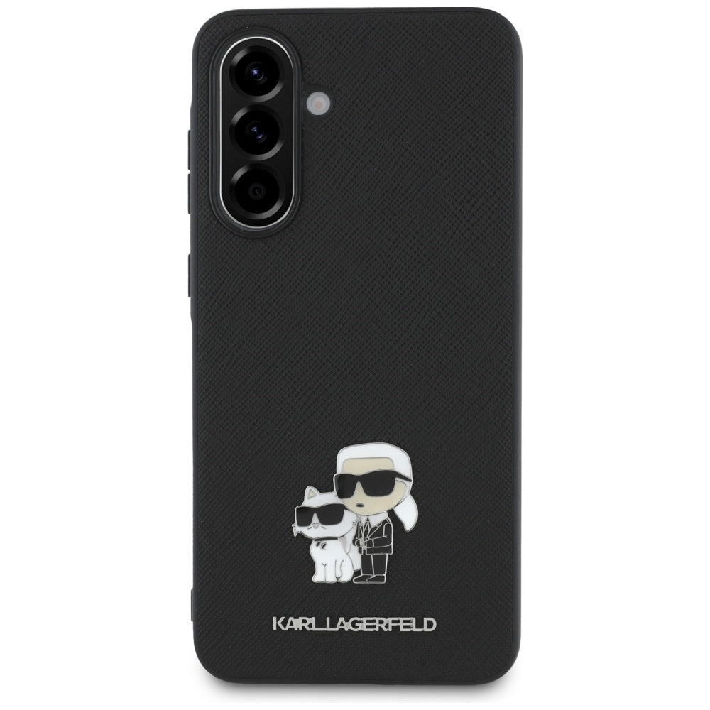 Custodia per Samsung Galaxy A56 A566, Karl Lagerfeld, Saffiano Karl & Choupette Metal, Nera