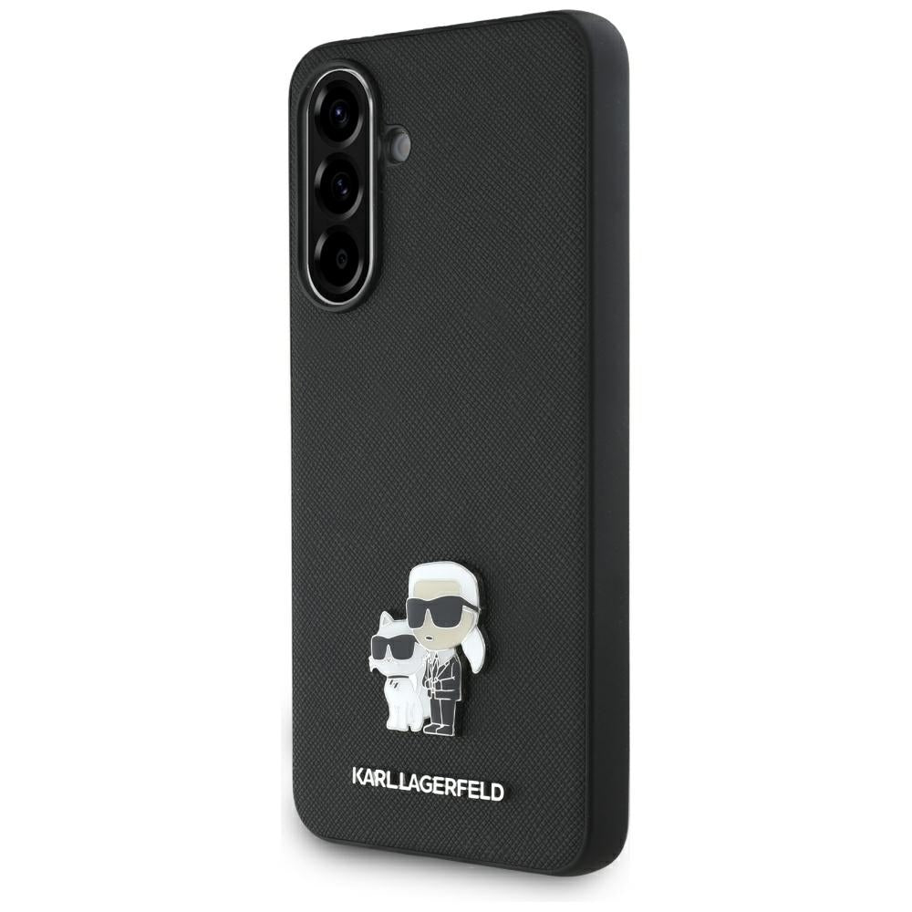 Custodia per Samsung Galaxy A56 A566, Karl Lagerfeld, Saffiano Karl & Choupette Metal, Nera