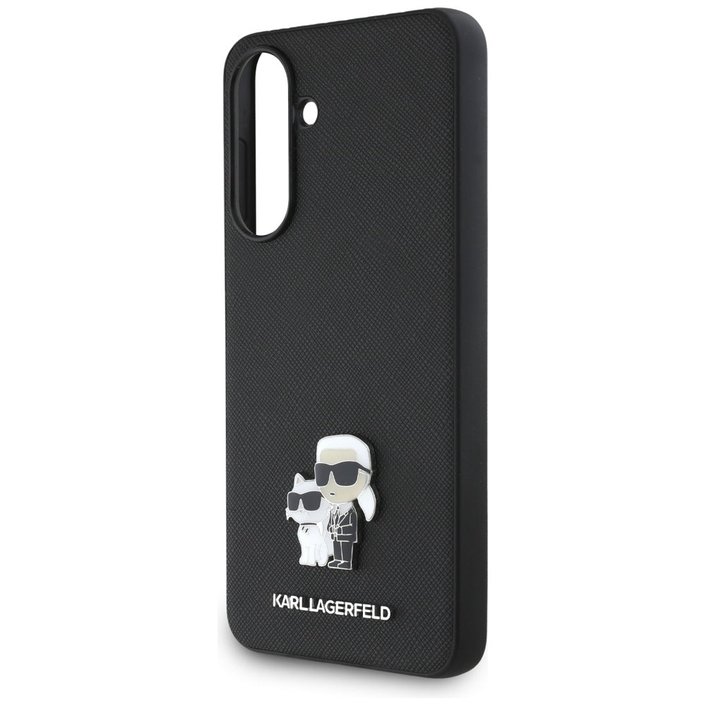 Custodia per Samsung Galaxy A56 A566, Karl Lagerfeld, Saffiano Karl & Choupette Metal, Nera