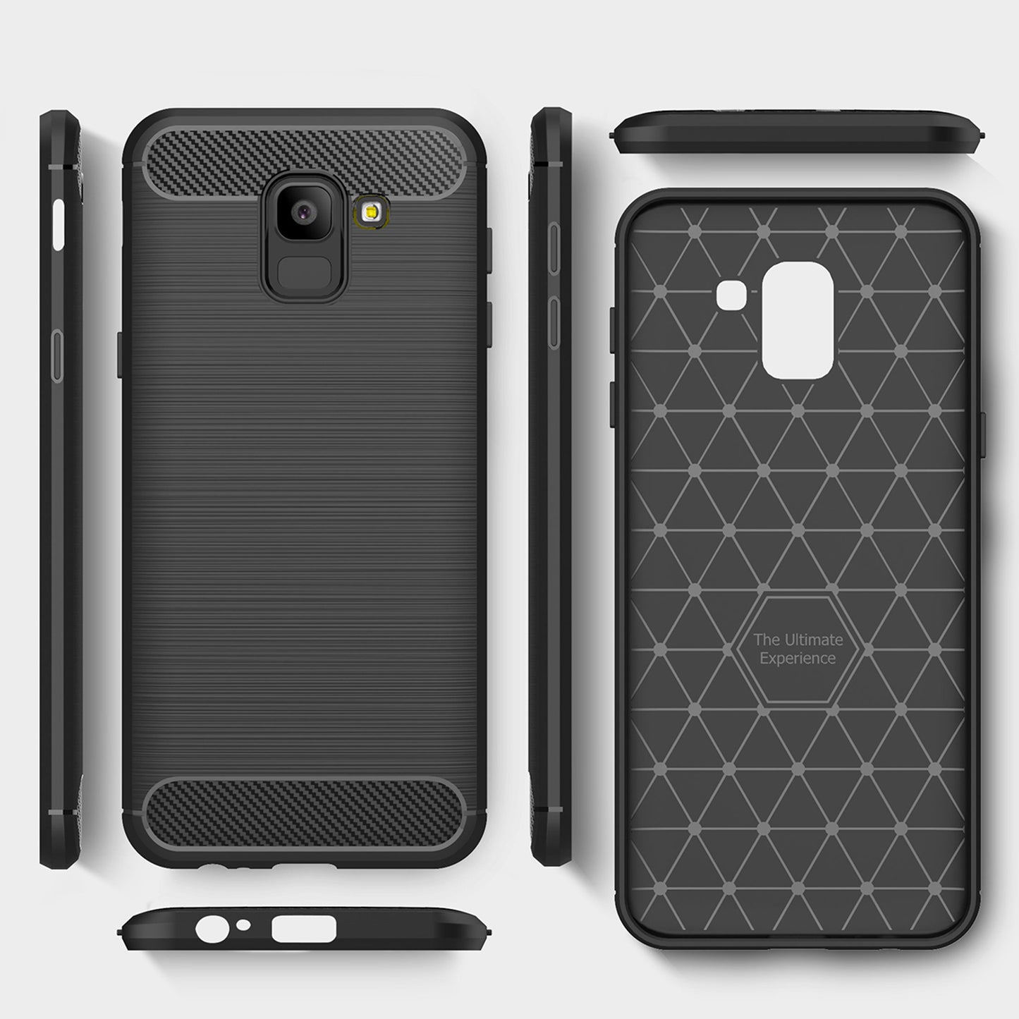 Custodia per Samsung Galaxy J6 J600, Techsuit, Carbonio, Nera