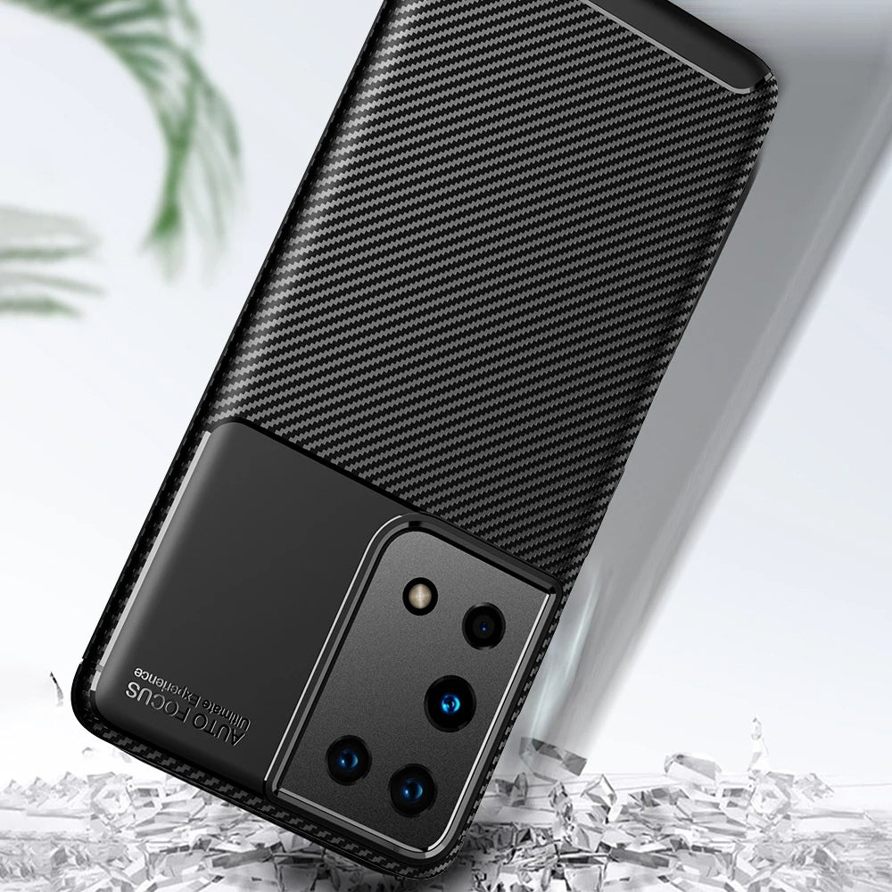 Custodia per Samsung Galaxy S21 Ultra 5G G998, Techsuit, CarbonFiber, Nera