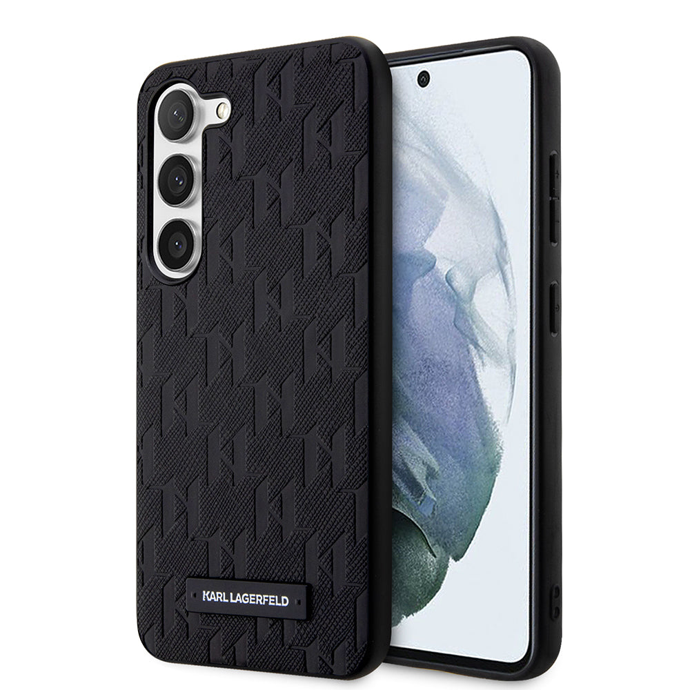 Custodia per Samsung Galaxy S23 S911, Karl Lagerfeld, Saffiano Monogram Metal Logo, Nera