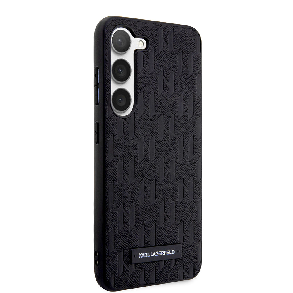 Custodia per Samsung Galaxy S23 S911, Karl Lagerfeld, Saffiano Monogram Metal Logo, Nera