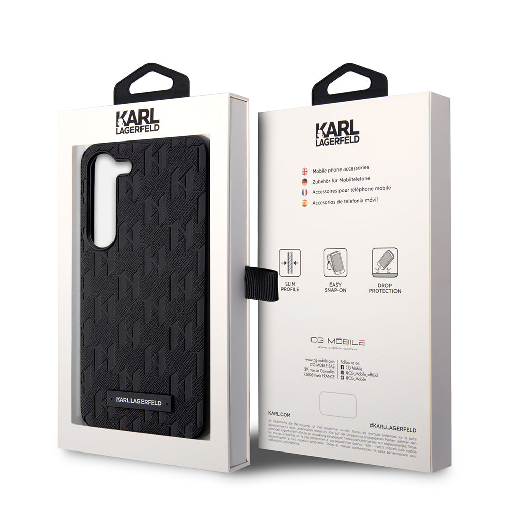 Custodia per Samsung Galaxy S23 S911, Karl Lagerfeld, Saffiano Monogram Metal Logo, Nera