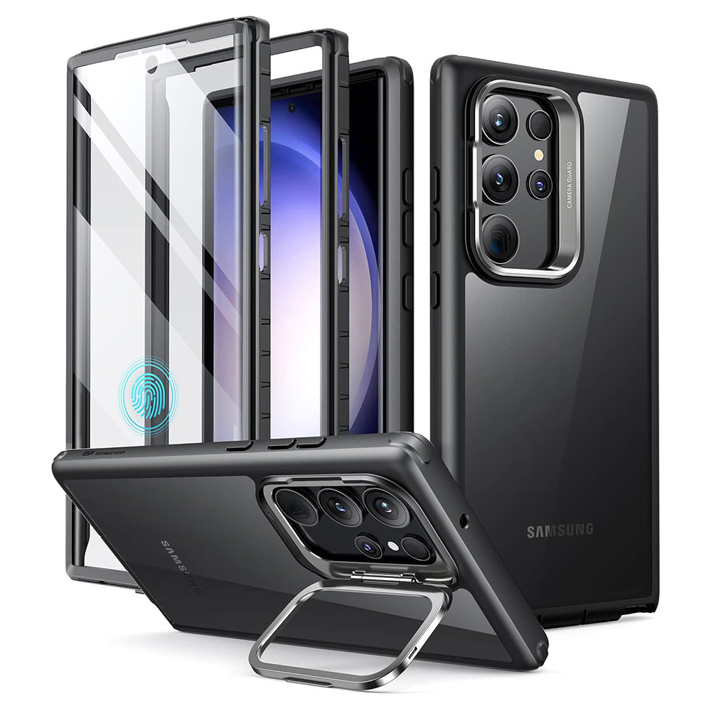 Custodia per Samsung Galaxy S23 Ultra S918, ESR, Shock Armor Kickstand, Nera Trasparente