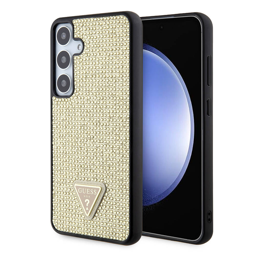Custodia per Samsung Galaxy S24+ S926, Guess, Rhinestone Triangle Logo, Dorata