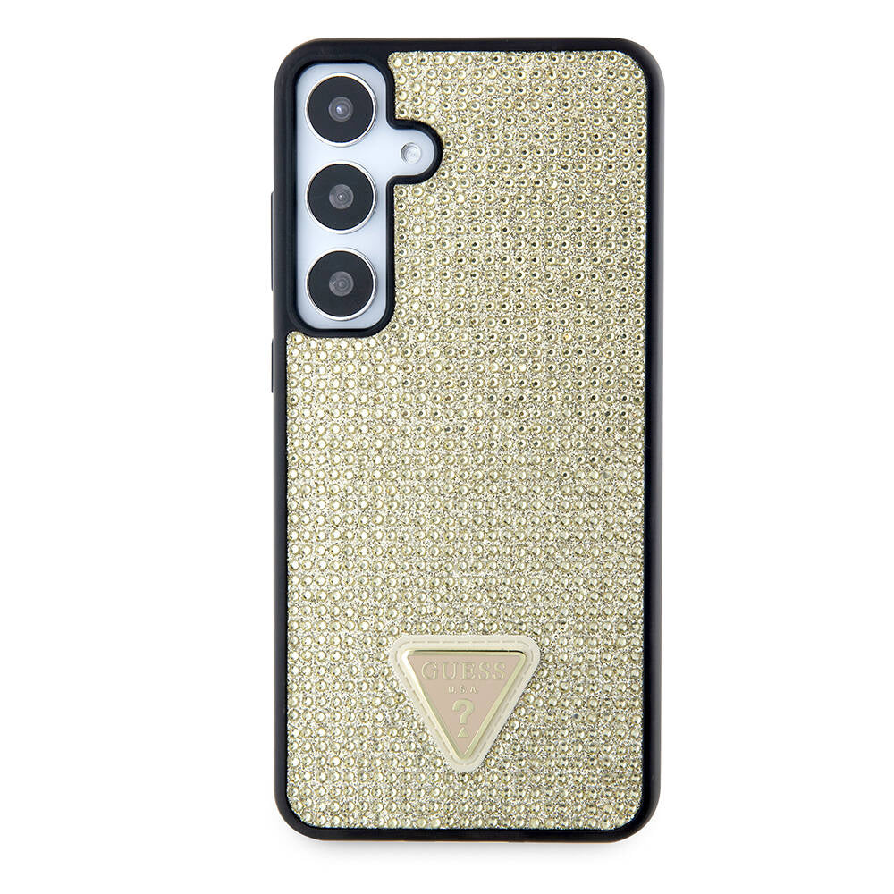 Custodia per Samsung Galaxy S24+ S926, Guess, Rhinestone Triangle Logo, Dorata