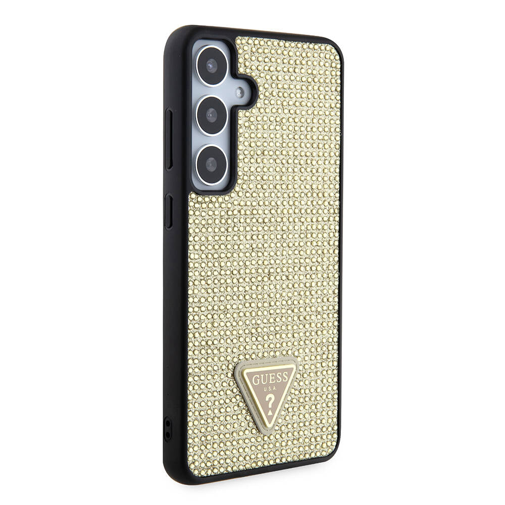 Custodia per Samsung Galaxy S24+ S926, Guess, Rhinestone Triangle Logo, Dorata