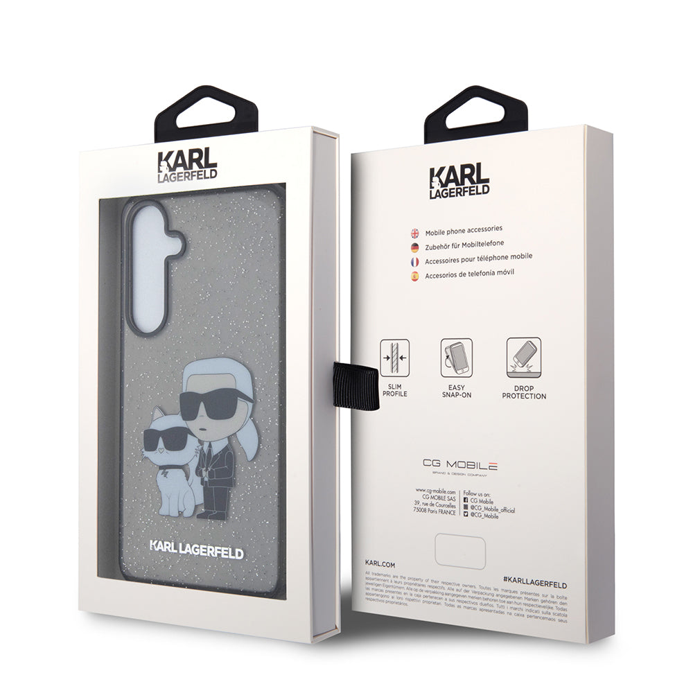 Case for Samsung Galaxy S24+ S926, Karl Lagerfeld, Glitter Karl & Choupette, Blue