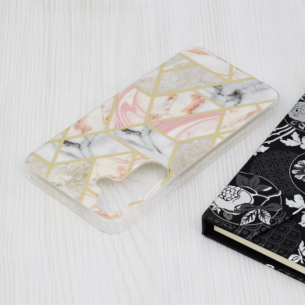 Custodia per Samsung Galaxy S24+ S926, Techsuit, Marble, Rosa