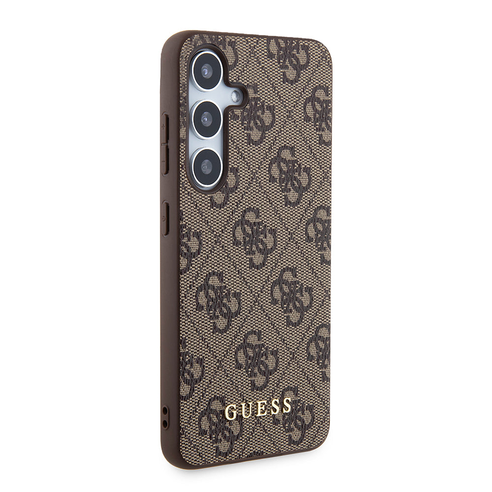 Custodia per Samsung Galaxy S24 S921, Guess, 4G Metal Gold Logo, Marrone