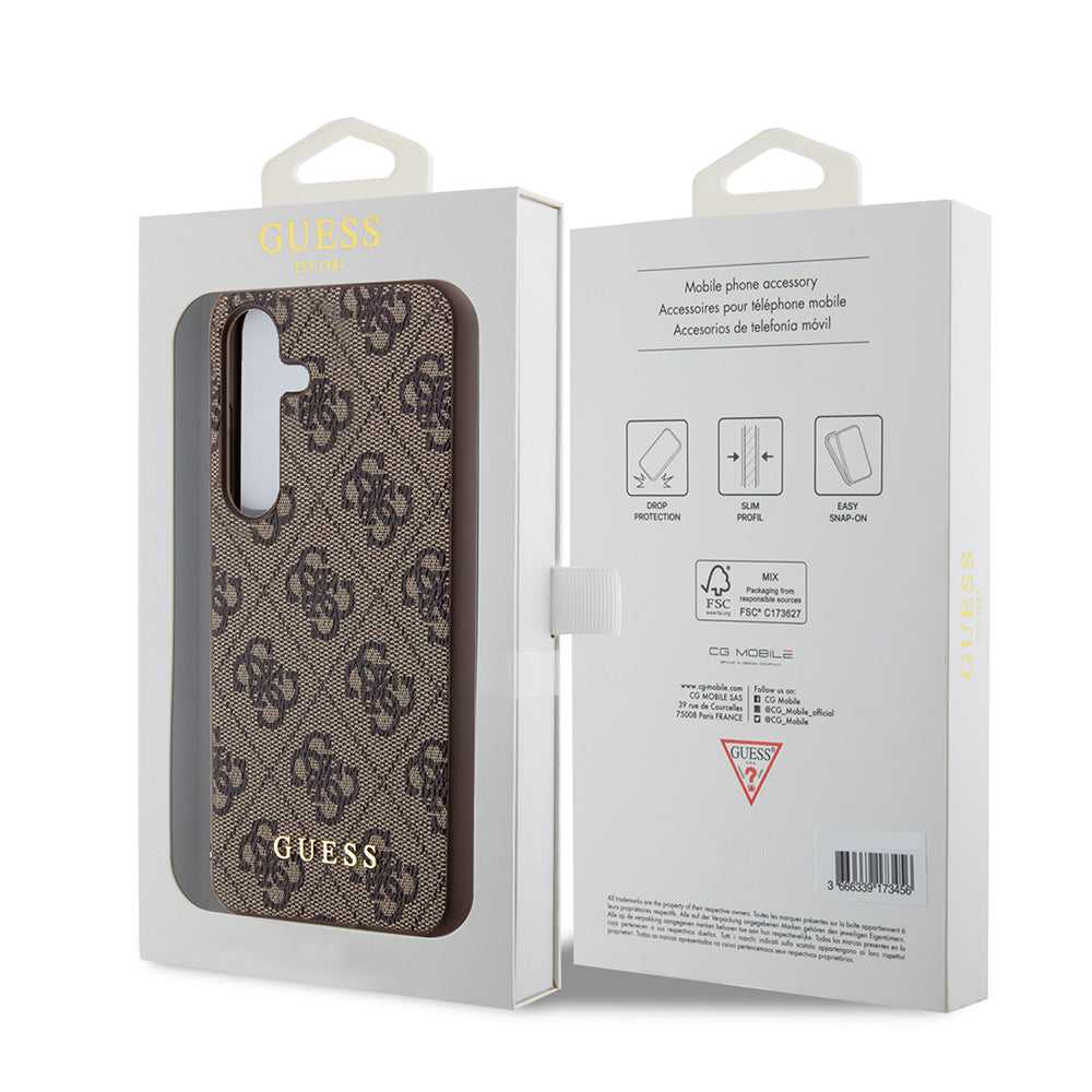 Custodia per Samsung Galaxy S24 S921, Guess, 4G Metal Gold Logo, Marrone