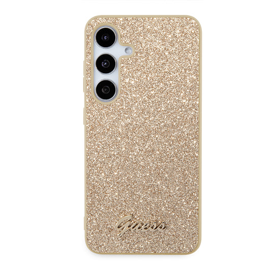 Custodia per Samsung Galaxy S24 S921, Guess, Glitter Script, Dorata