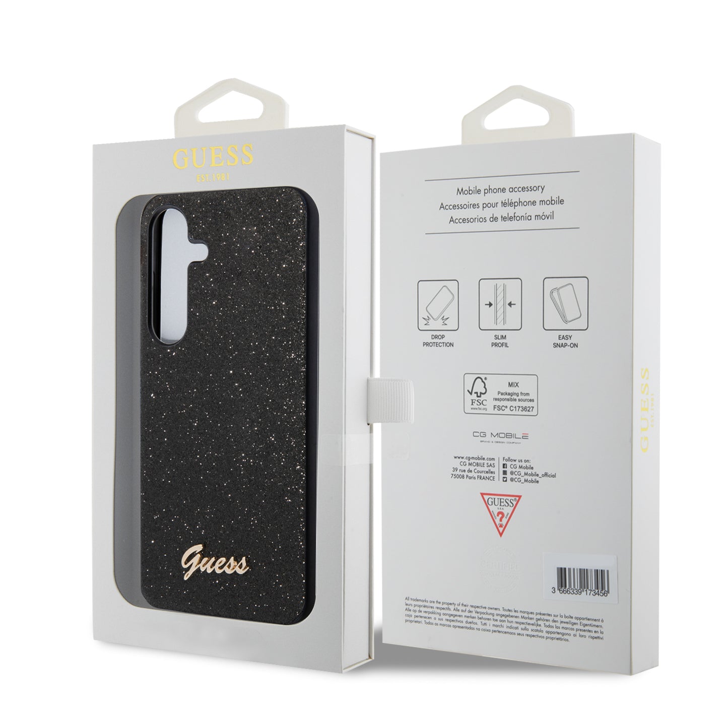 Custodia per Samsung Galaxy S24 S921, Guess, Glitter Script, Nera