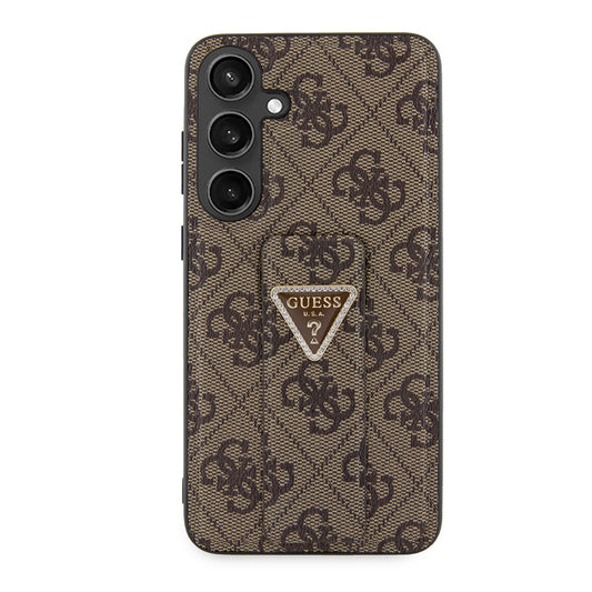 Custodia per Samsung Galaxy S24 S921, Guess, Grip Stand 4G Triangle Strass, Marrone