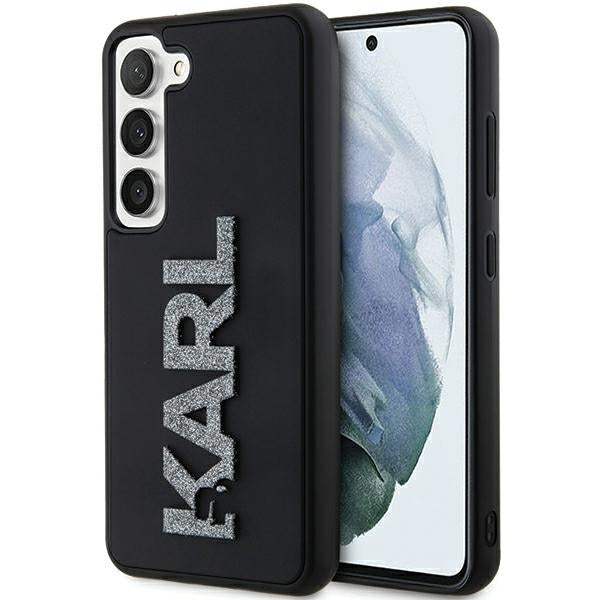 Custodia per Samsung Galaxy S24 S921, Karl Lagerfeld, Logo Glitter in Gomma 3D, Nera
