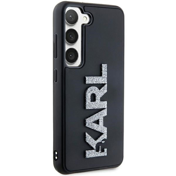 Custodia per Samsung Galaxy S24 S921, Karl Lagerfeld, Logo Glitter in Gomma 3D, Nera
