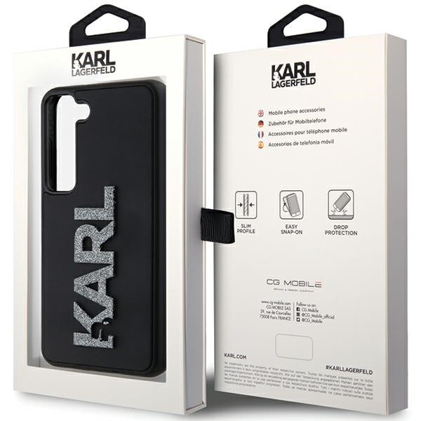 Custodia per Samsung Galaxy S24 S921, Karl Lagerfeld, Logo Glitter in Gomma 3D, Nera