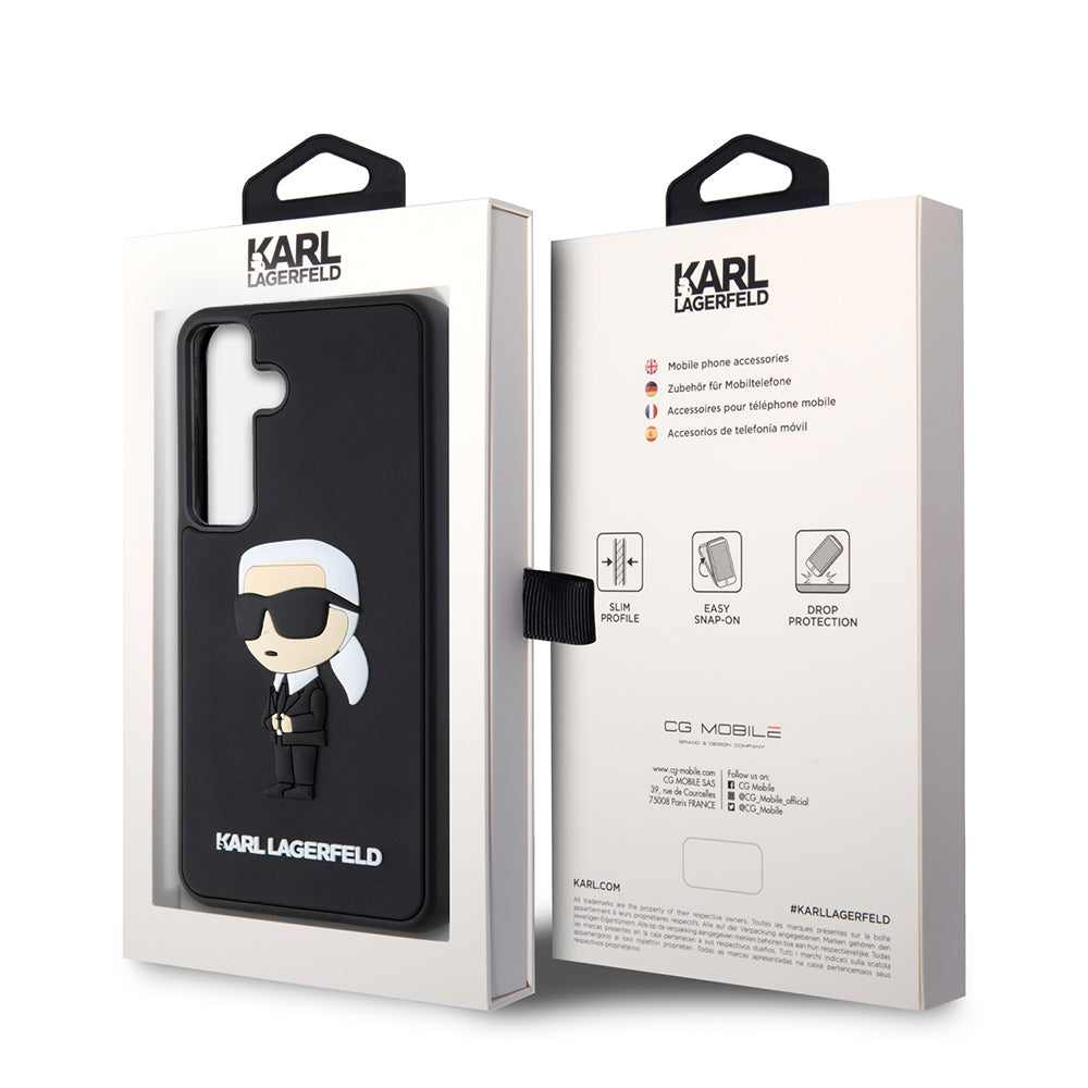 Custodia per Samsung Galaxy S24 S921, Karl Lagerfeld, 3D Rubber Ikonik Karl, Nera