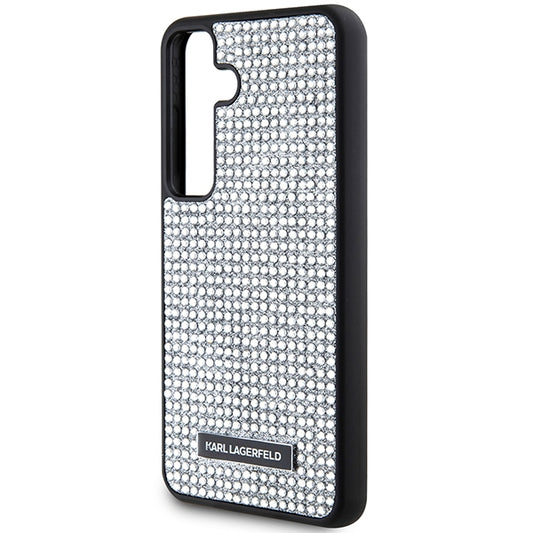 Custodia per Samsung Galaxy S24 S921, Karl Lagerfeld, Rhinestone Metal Plate, Argento
