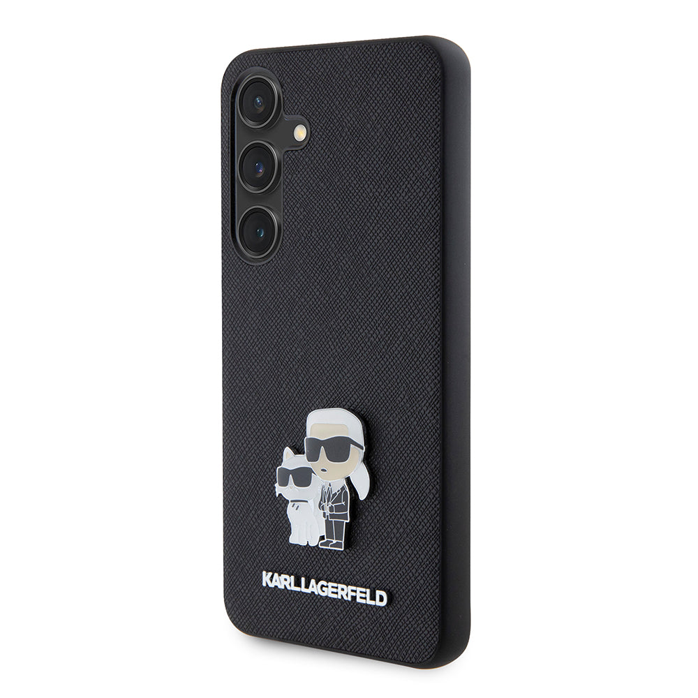 Custodia per Samsung Galaxy S24 S921, Karl Lagerfeld, Saffiano Karl & Choupette Metal, Nera