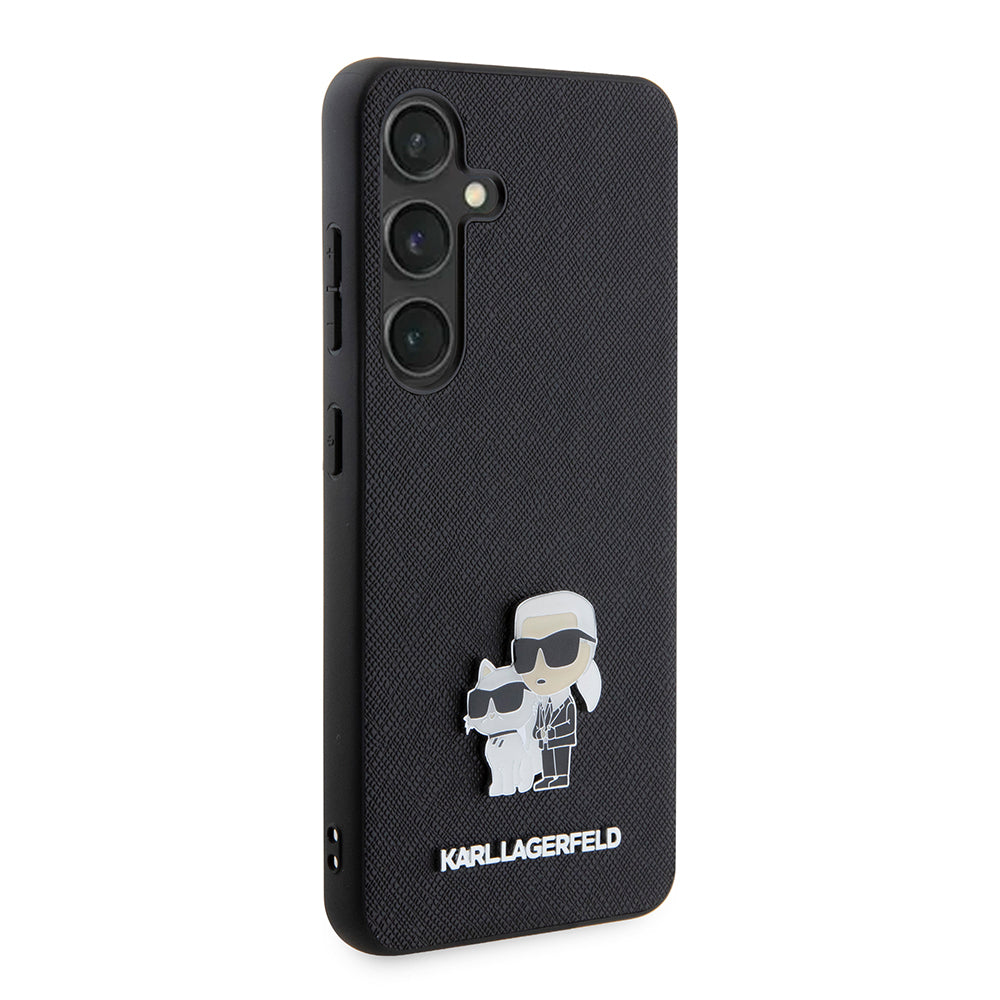 Custodia per Samsung Galaxy S24 S921, Karl Lagerfeld, Saffiano Karl & Choupette Metal, Nera