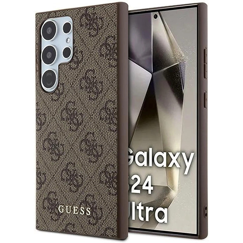 Custodia per Samsung Galaxy S24 Ultra S928, Guess, 4G Metal Gold Logo, Marrone