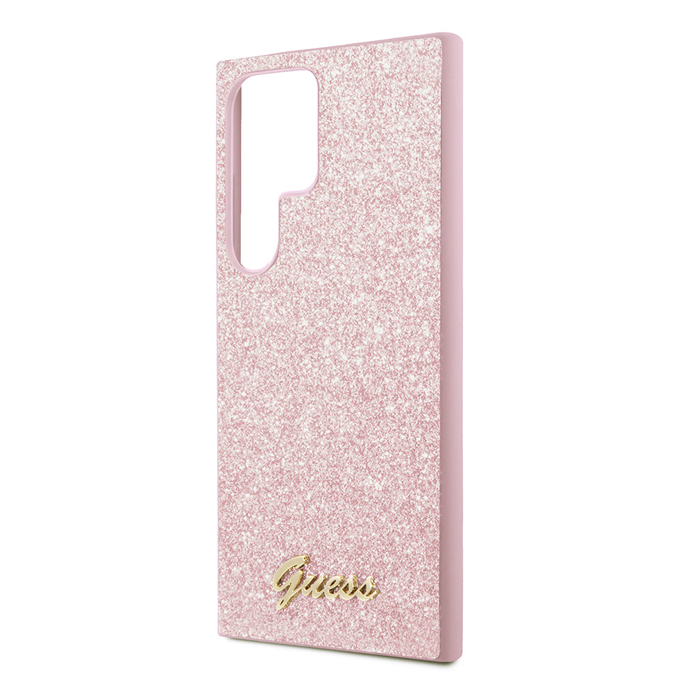 Custodia per Samsung Galaxy S24 Ultra S928, Guess, Glitter Script, Rosa
