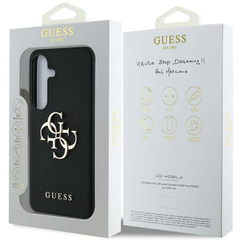 Custodia per Samsung Galaxy S25+ S936, Guess, 4G Grained Big and Classic Logo, Nera