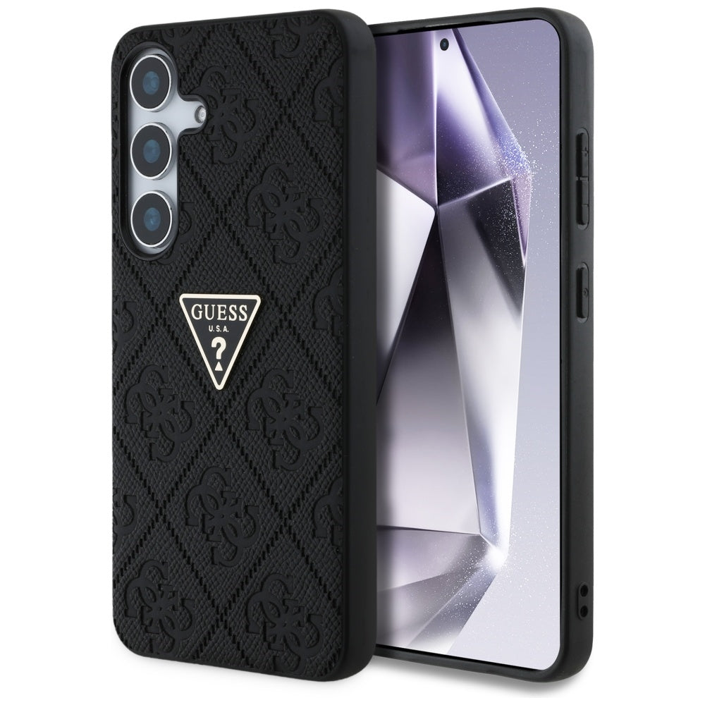 Custodia per Samsung Galaxy S25 S931, Guess, Grained Hot Stamp 4G Triangle, Nera