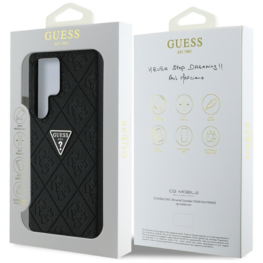Custodia per Samsung Galaxy S25 Ultra S938, Guess, Grained Hot Stamp 4G Triangle, Nera