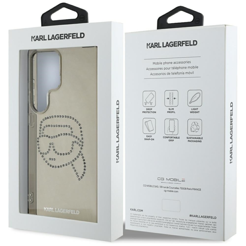Custodia per Samsung Galaxy S25 Ultra S938, Karl Lagerfeld, IML Rhinestones Karl's Head, Nera