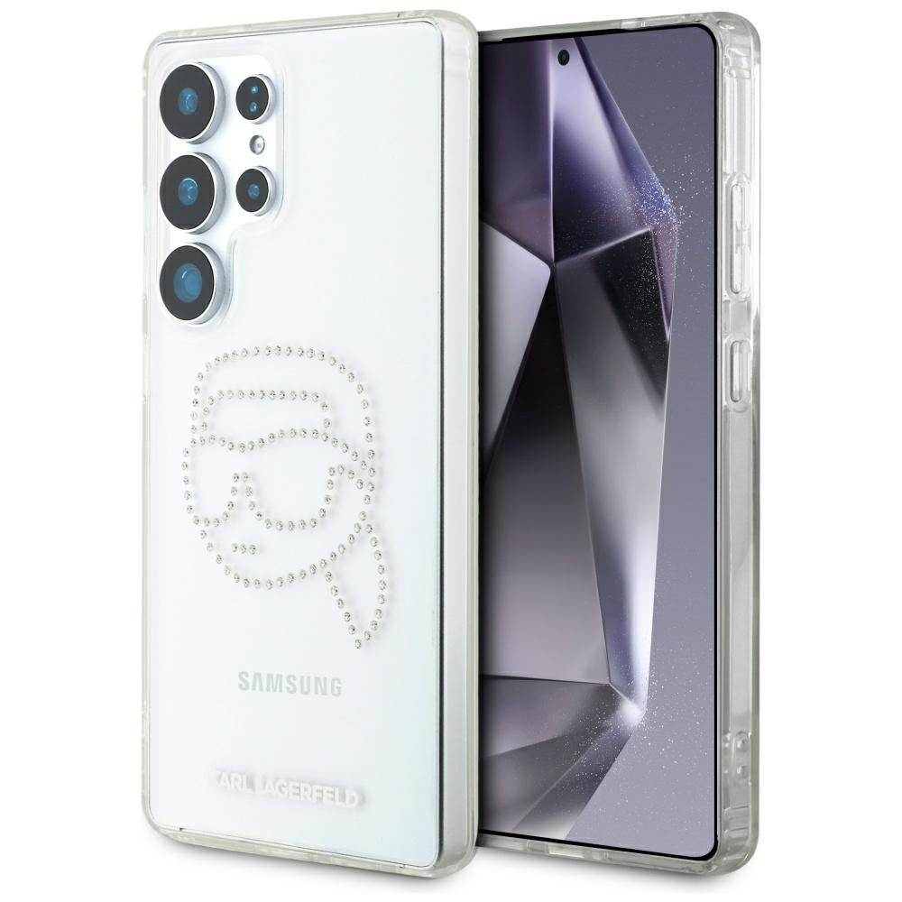 Custodia per Samsung Galaxy S25 Ultra S938, Karl Lagerfeld, IML Rhinestones Karl's Head, Trasparente