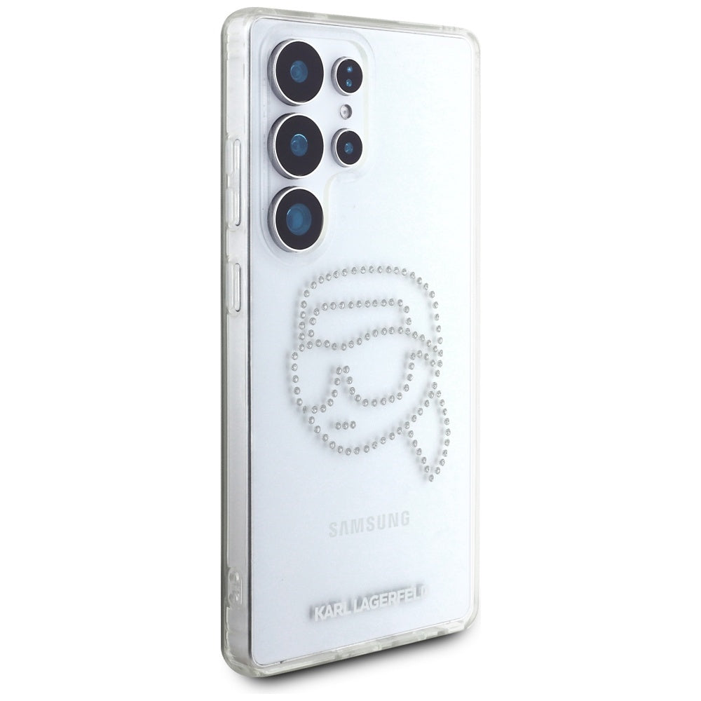 Custodia per Samsung Galaxy S25 Ultra S938, Karl Lagerfeld, IML Rhinestones Karl's Head, Trasparente