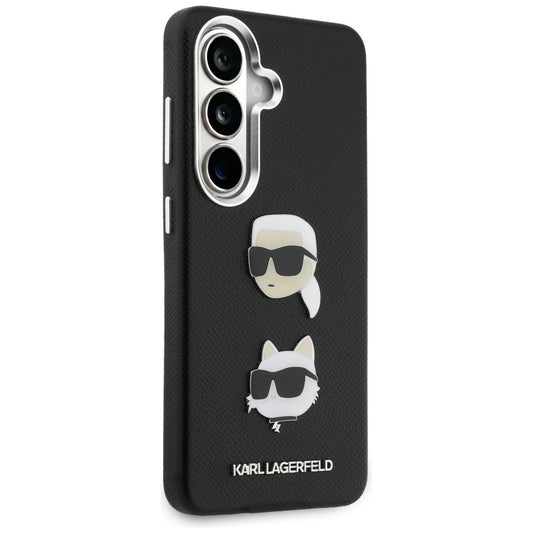 Custodia per Samsung Galaxy S26 S942, Karl Lagerfeld, Saffiano Karl & Choupette's Head Pin, Nera