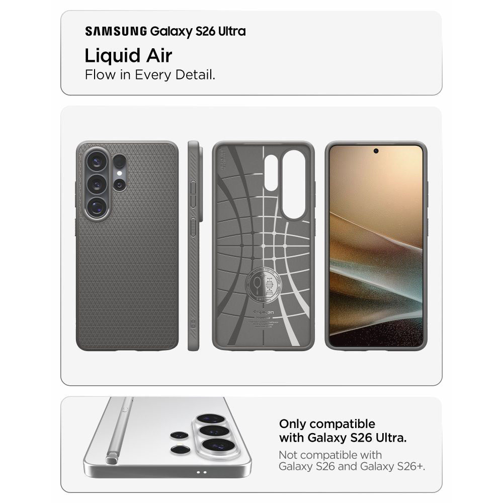 Custodia per Samsung Galaxy S26 Ultra S948, Spigen, Liquid Air, Grigio ACS11205