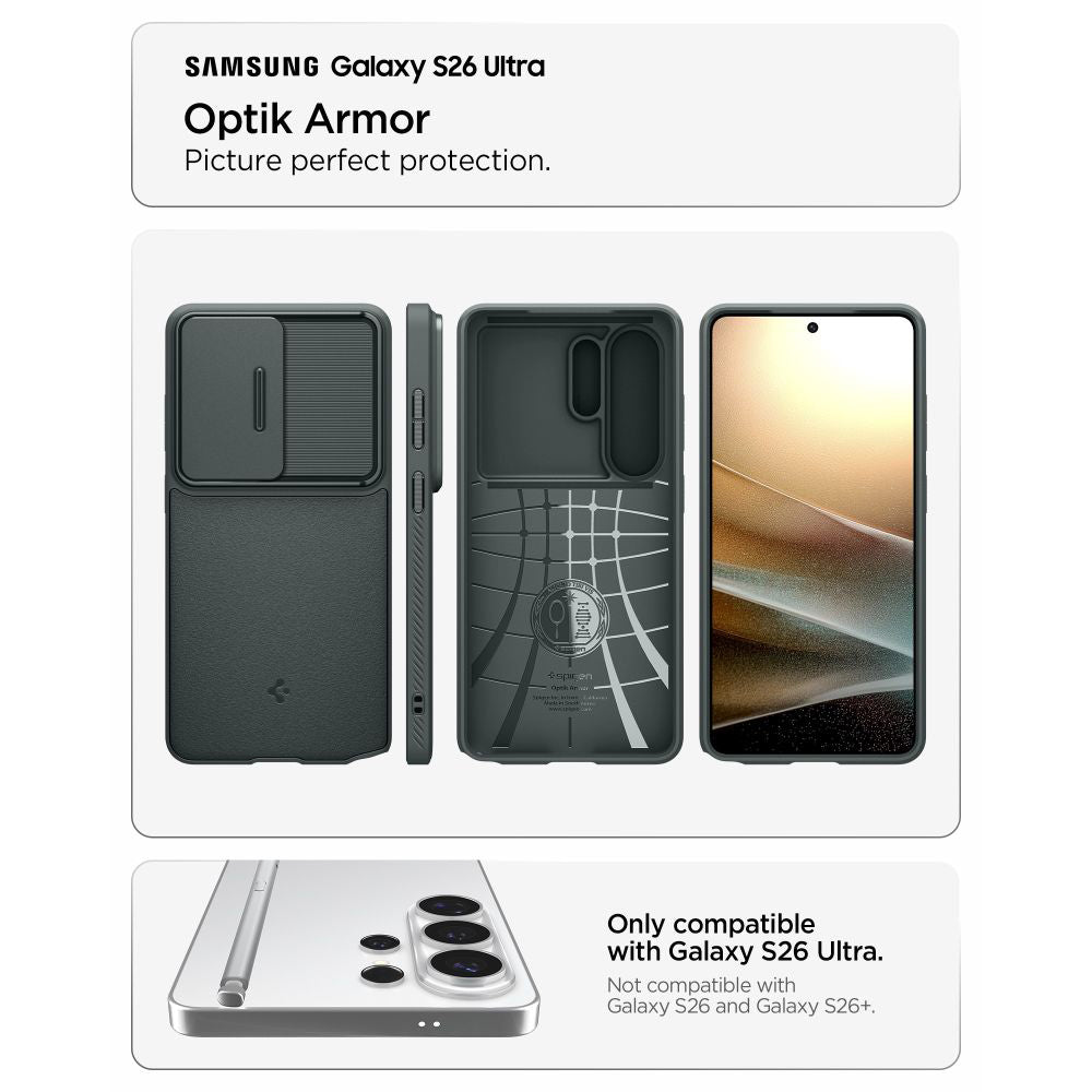 Custodia per Samsung Galaxy S26 Ultra S948, Spigen, Optik Armor, Verde ACS10688