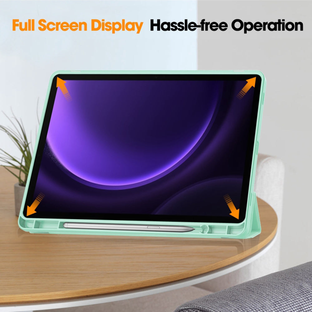 Custodia per Samsung Galaxy Tab S9 FE / Tab S9 / Tab S10 FE, Techsuit, Flex Trifold, Verde Matcha